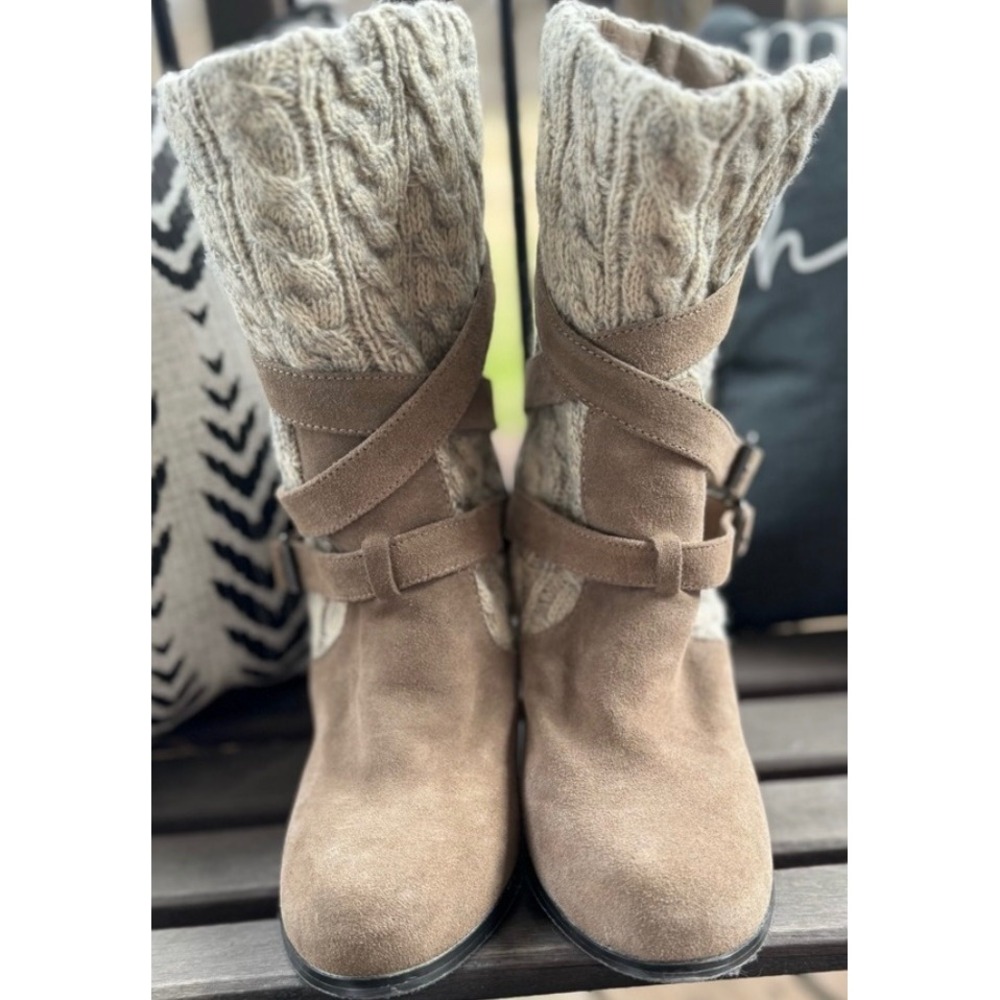 Steve Madden Women Brown alpine Suede Knit Wedge Ankle Boots Buckle Straps size6
